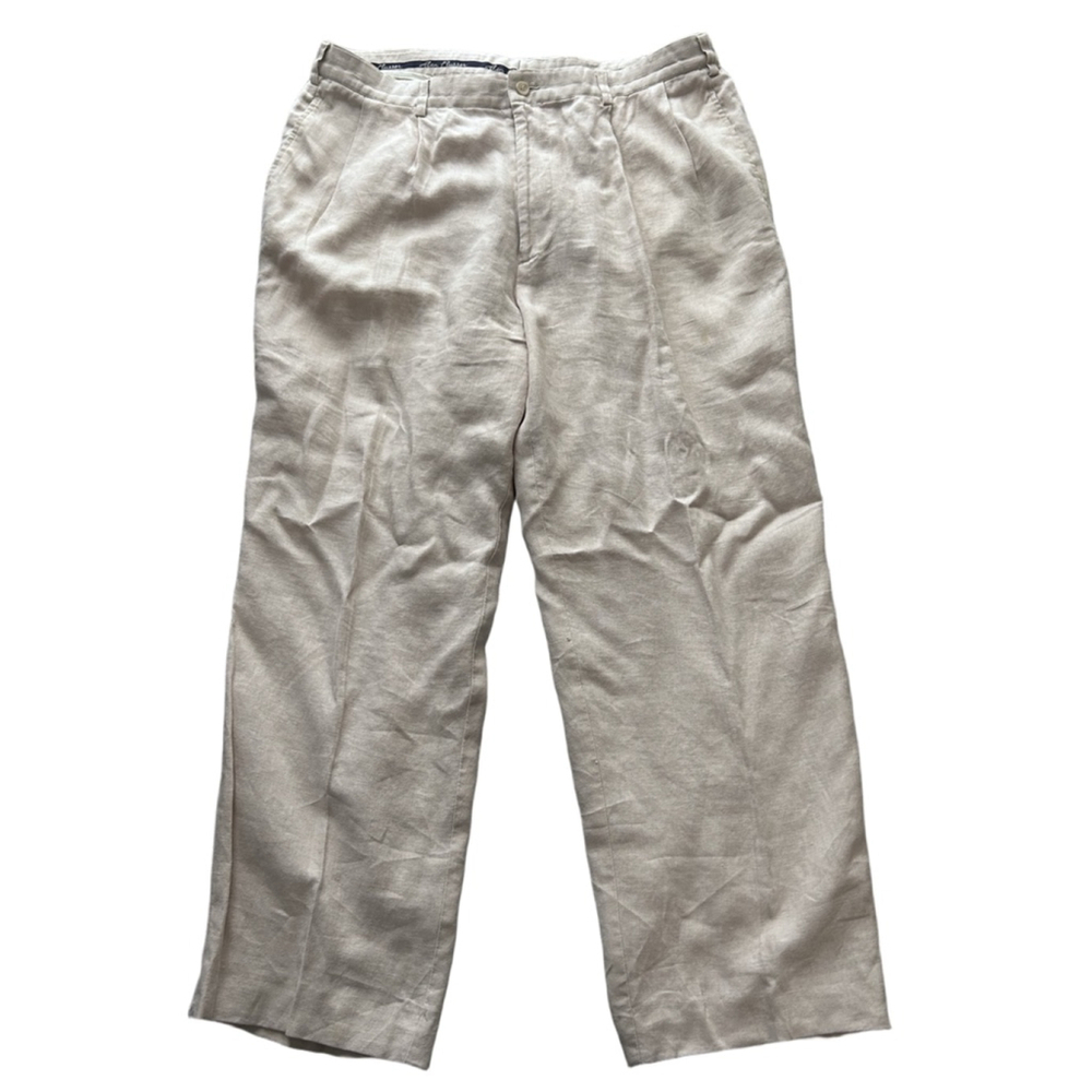 Alan Flusser Beige 100% Linen Pleated Pants Men’s 36x30 Classic